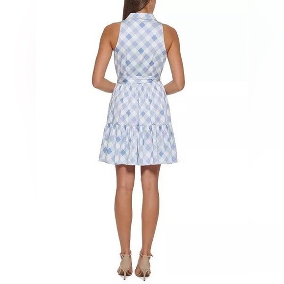 Tommy Hilfiger Gingham-Print Belted Navy Blue and White Sleeveless Dress, Size 4 - Picture 3 of 7